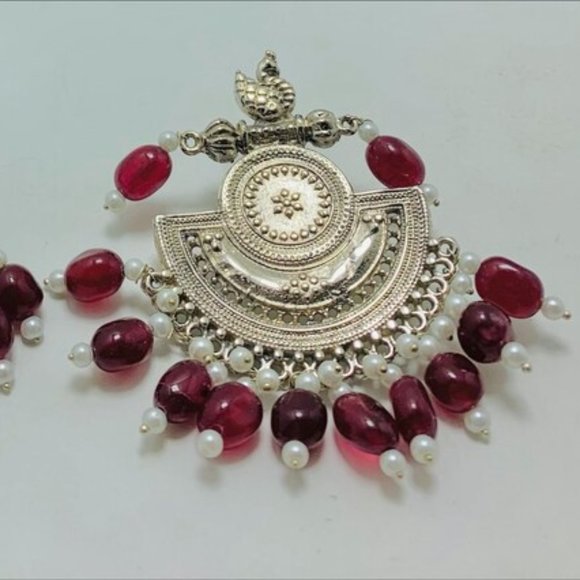 Oxidized Big Earrings With Beads, Handmade Unique Style Earrings, Indian Oxidize - Picture 2 of 7